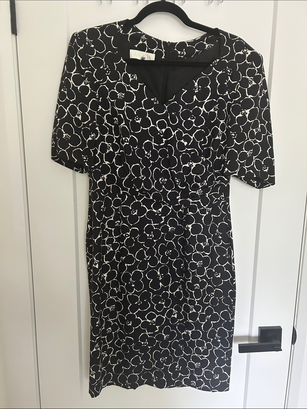 Escada Black and White Floral Midi Dress